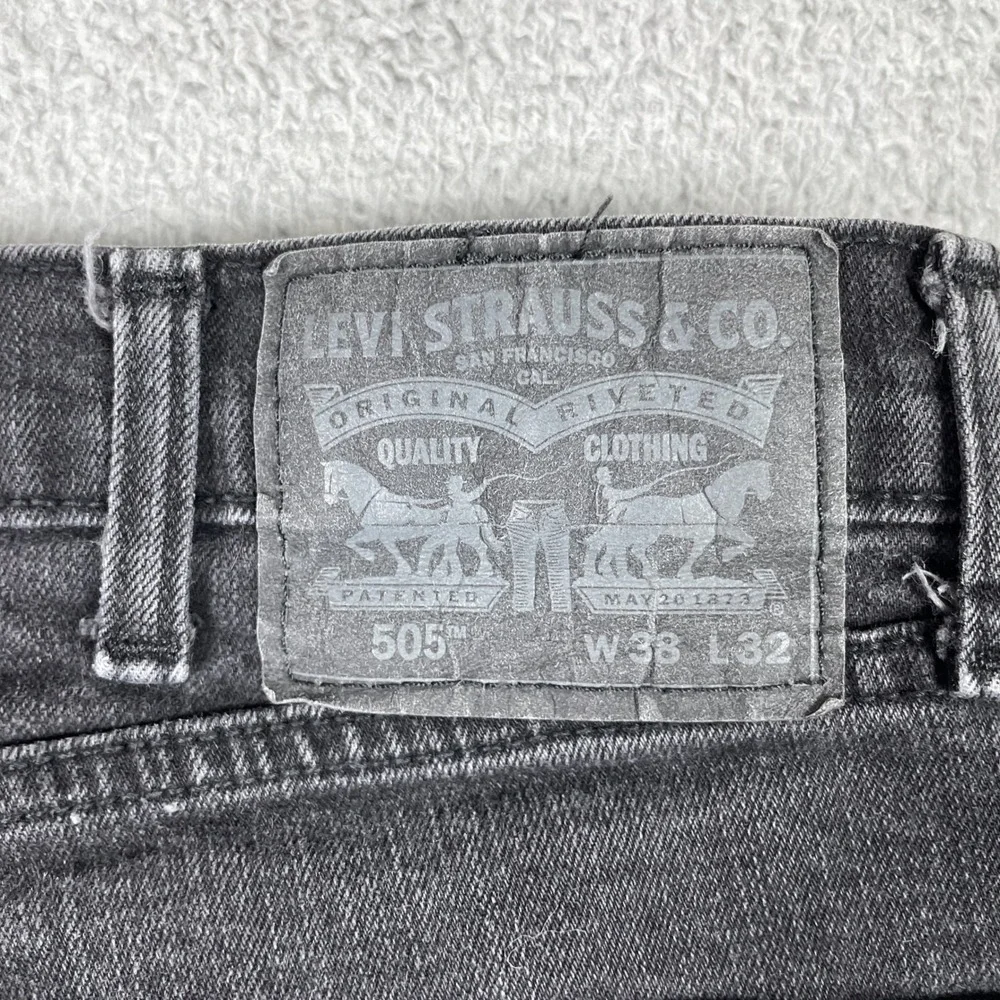 Levis 505 Regular Fit Jeans Mens 38x32 (Fits 36x29) Black Straight Stretch